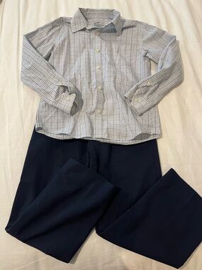 Cat & Jack Boys Navy Pants and Light Blue Plaid Button-Up Shirt Set